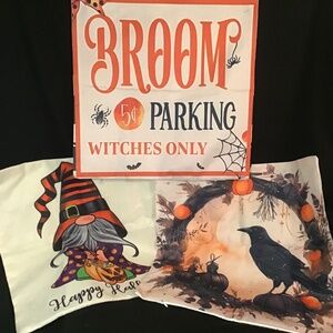 Lovely Set of 3 Halloween- themed Pillow Covers. 17"x17" Solid Back.